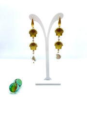 white shell pearl & stainless steel ''shells'' dangles