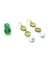 white shell pearl & stainless steel ''shells'' dangles