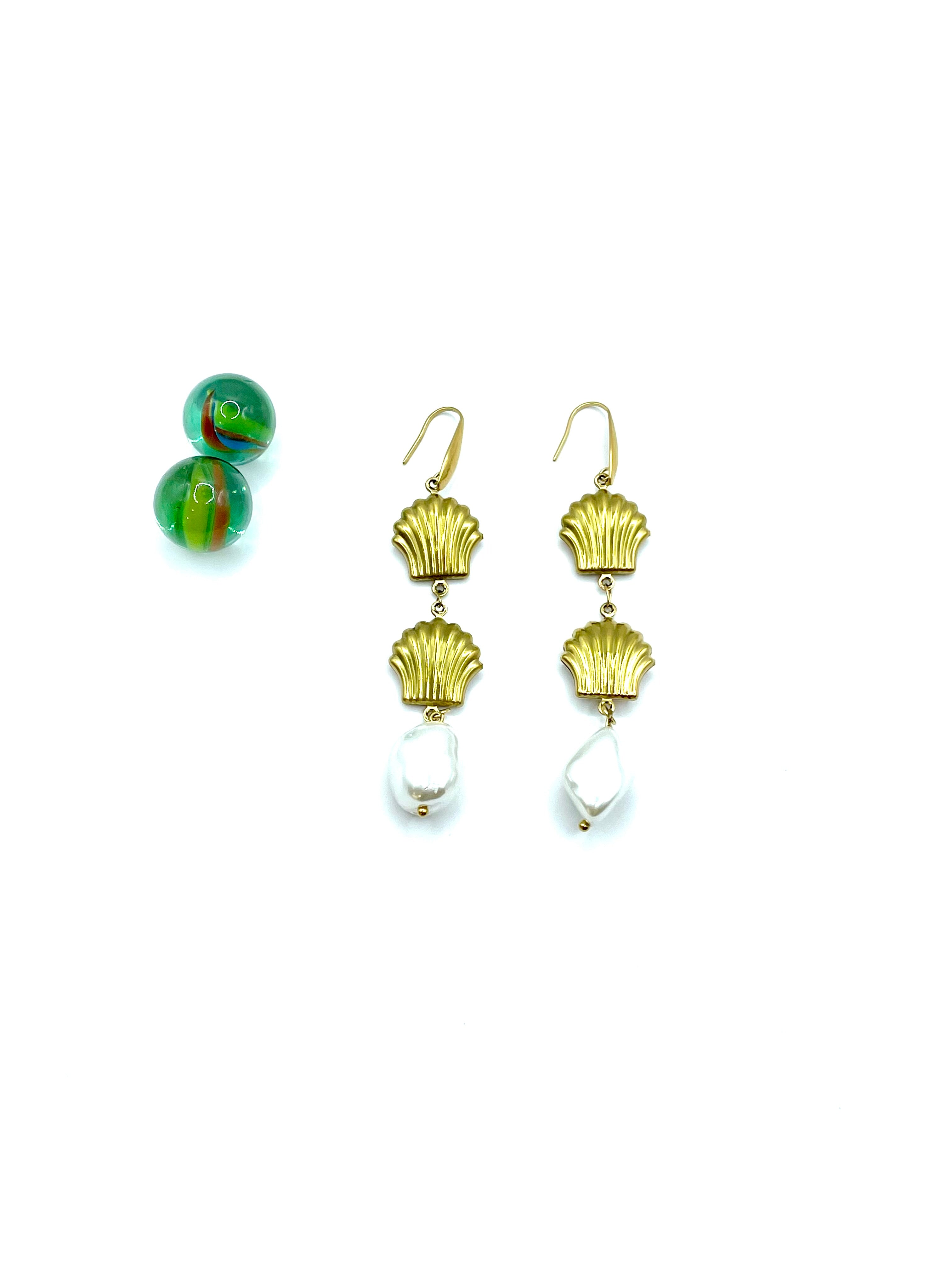 white shell pearl & stainless steel ''shells'' dangles