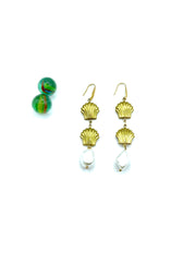 white shell pearl & stainless steel ''shells'' dangles