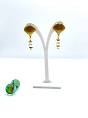 Steel shells & royal pearl earrings