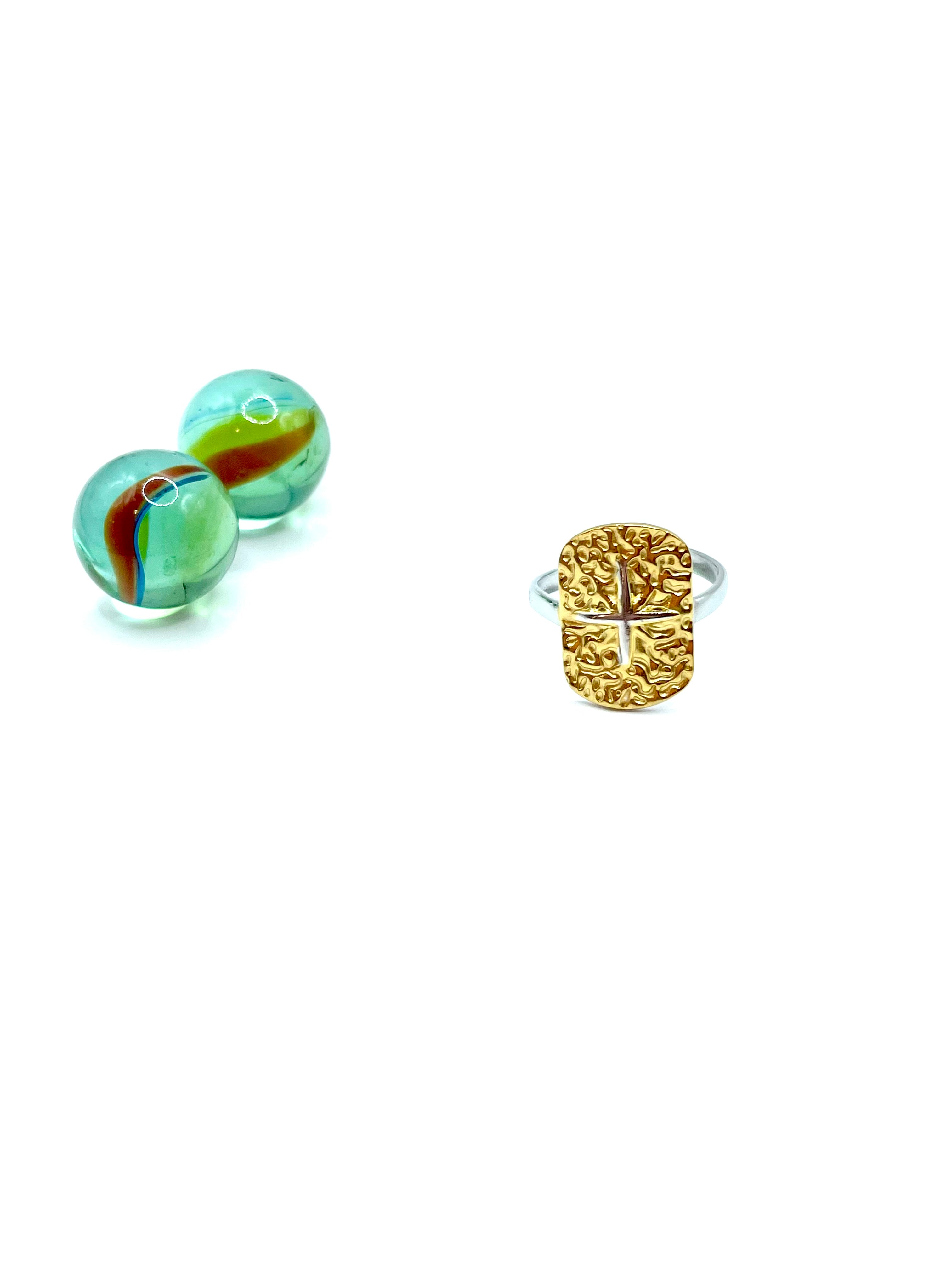 ''CROSS'' minimal stainless steel RING ( Gold/silv mix)