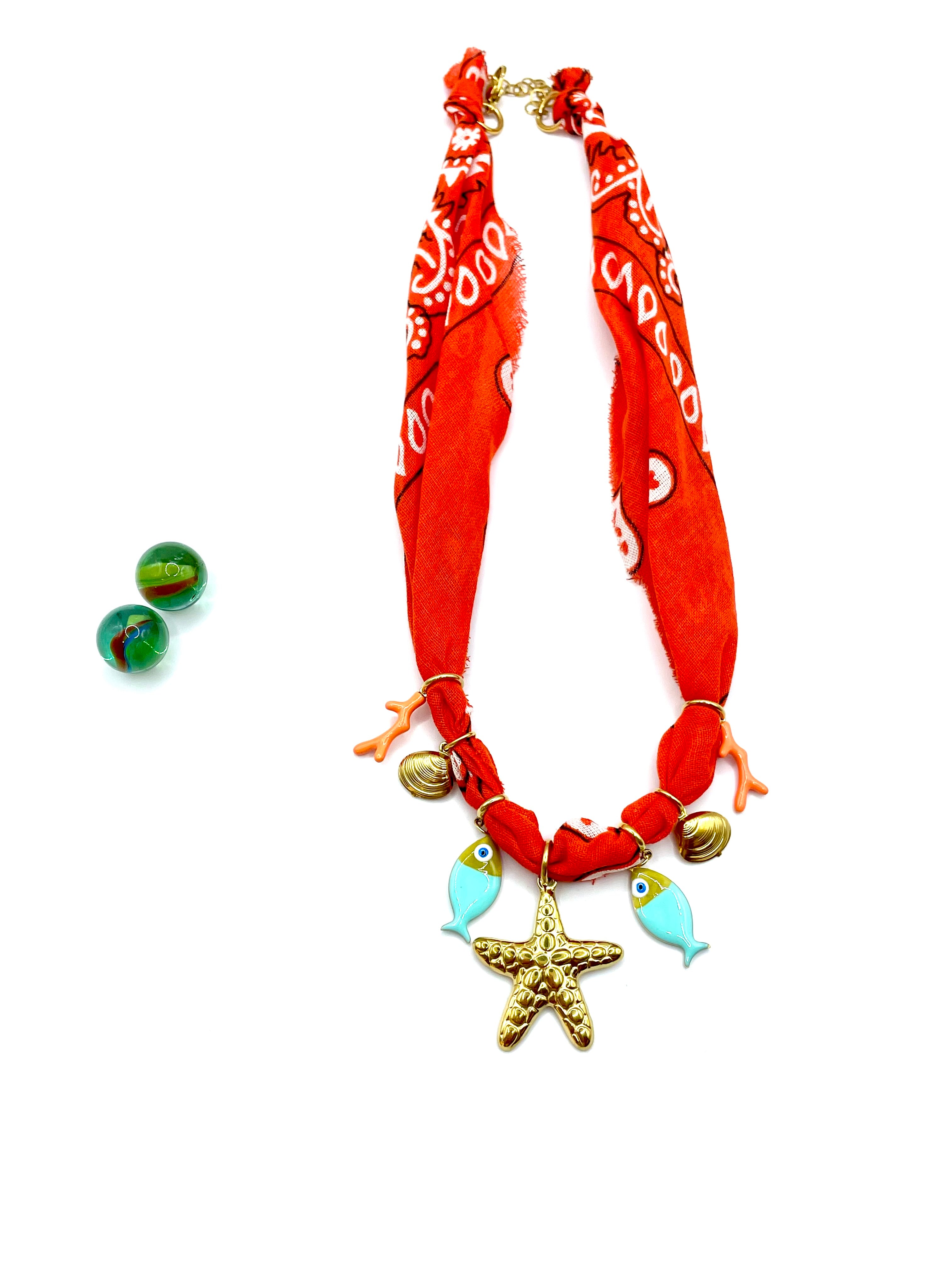 BANDANA NECKLACE ORANGE / GOLD STARFISH (ST.STEEL)