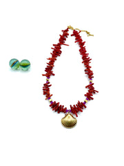 RED CORALS ''BRANCHES'' & STEEL ''VENUS SHELL''