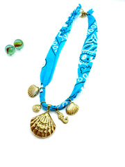 BANDANA NECKLACE TURQUOISE / VENUS SHELL ( ST.STEEL )