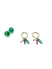 semi precious magenta/green small steel hoops