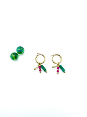 semi precious magenta/green small steel hoops