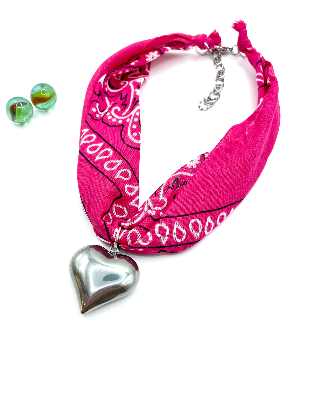 BANDANA CHOKER NECKLACE FUCHSIA / HEART ( ST.STEEL )