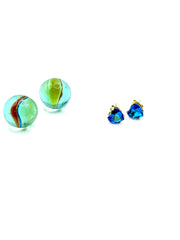 ''blue crystal hearts'' basic stainless steel studs