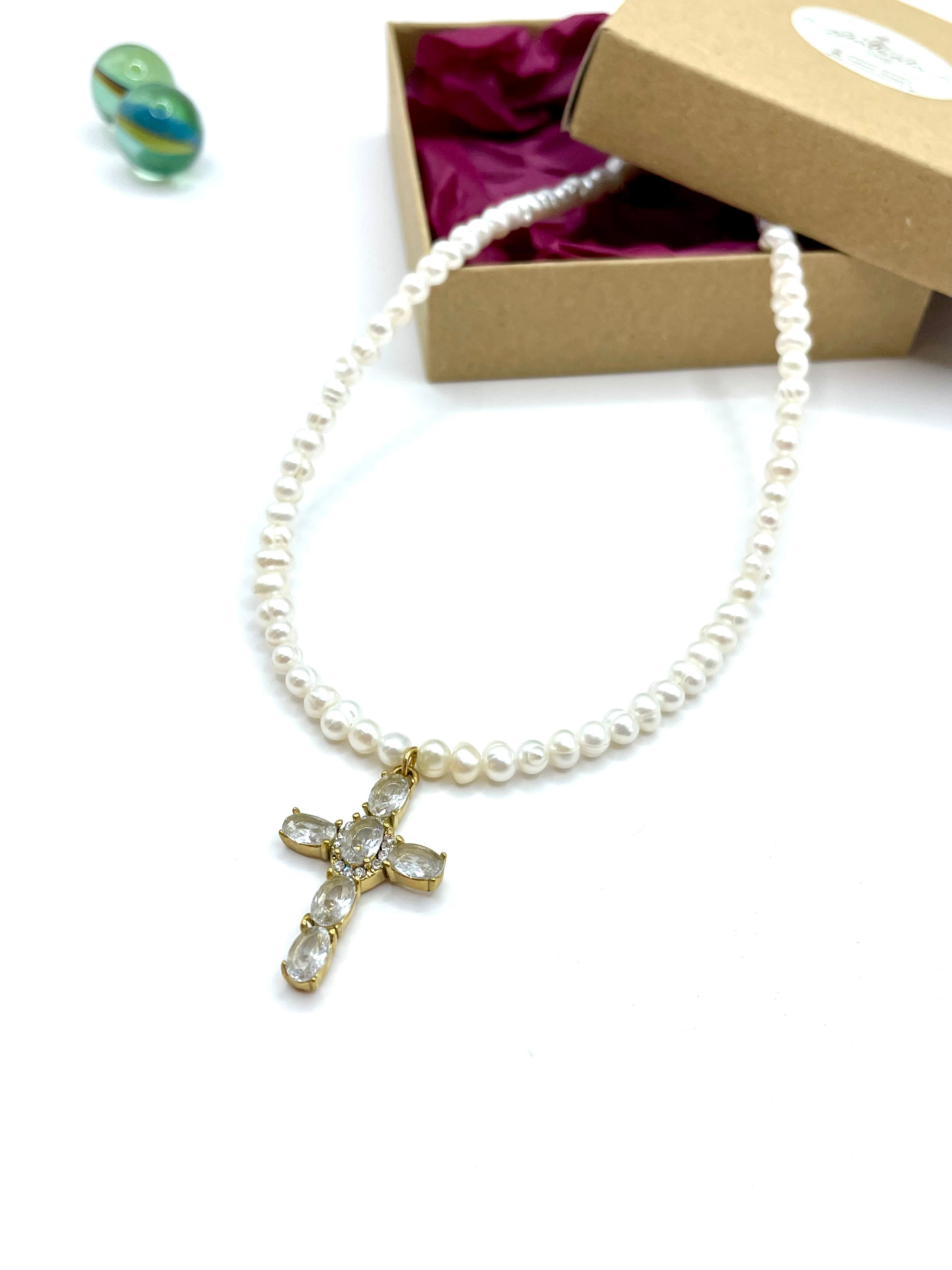 freshwater pearls A' & ''baroque cross with crystals''