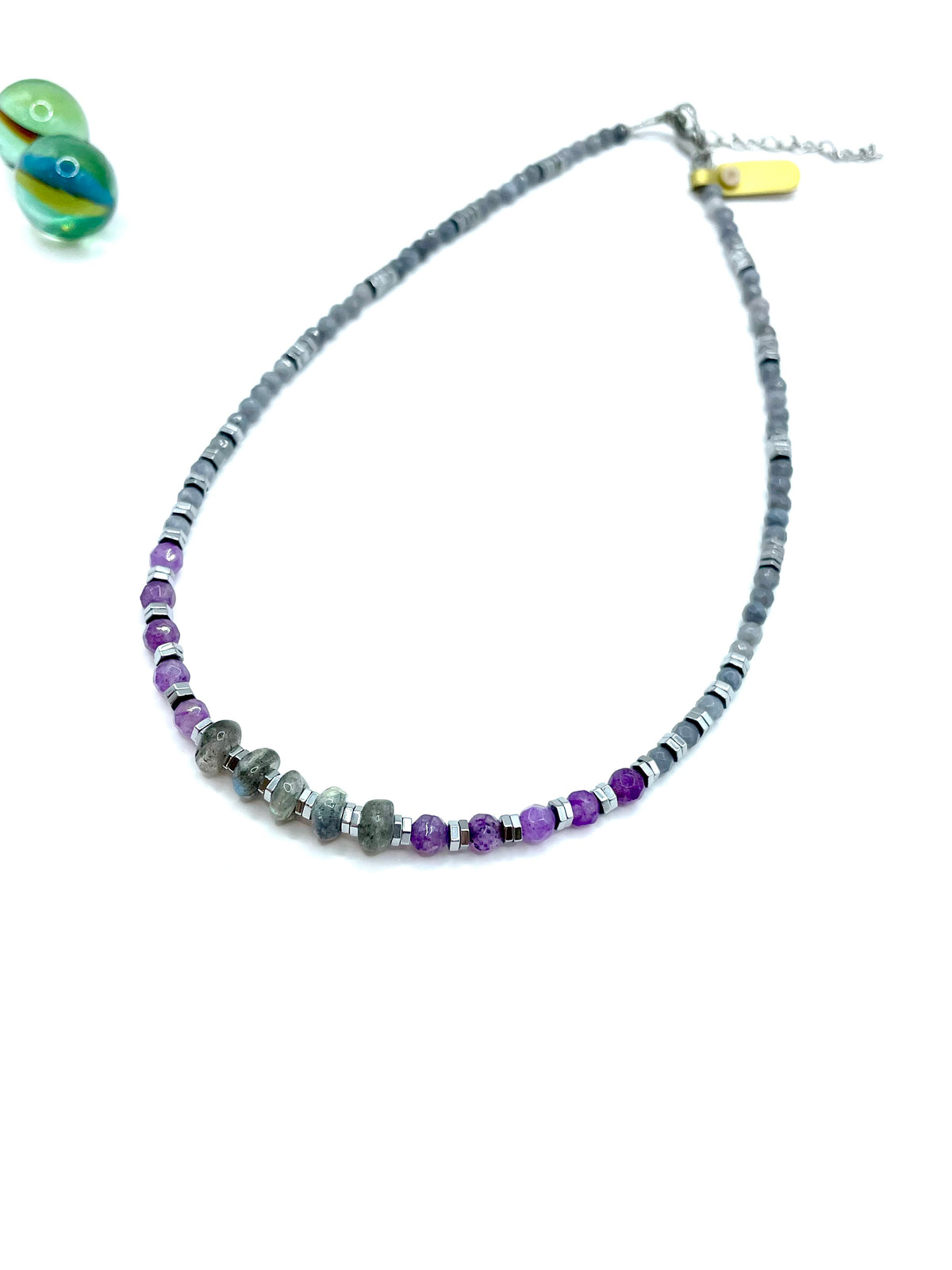 gray & lilac agate / labradorite necklace
