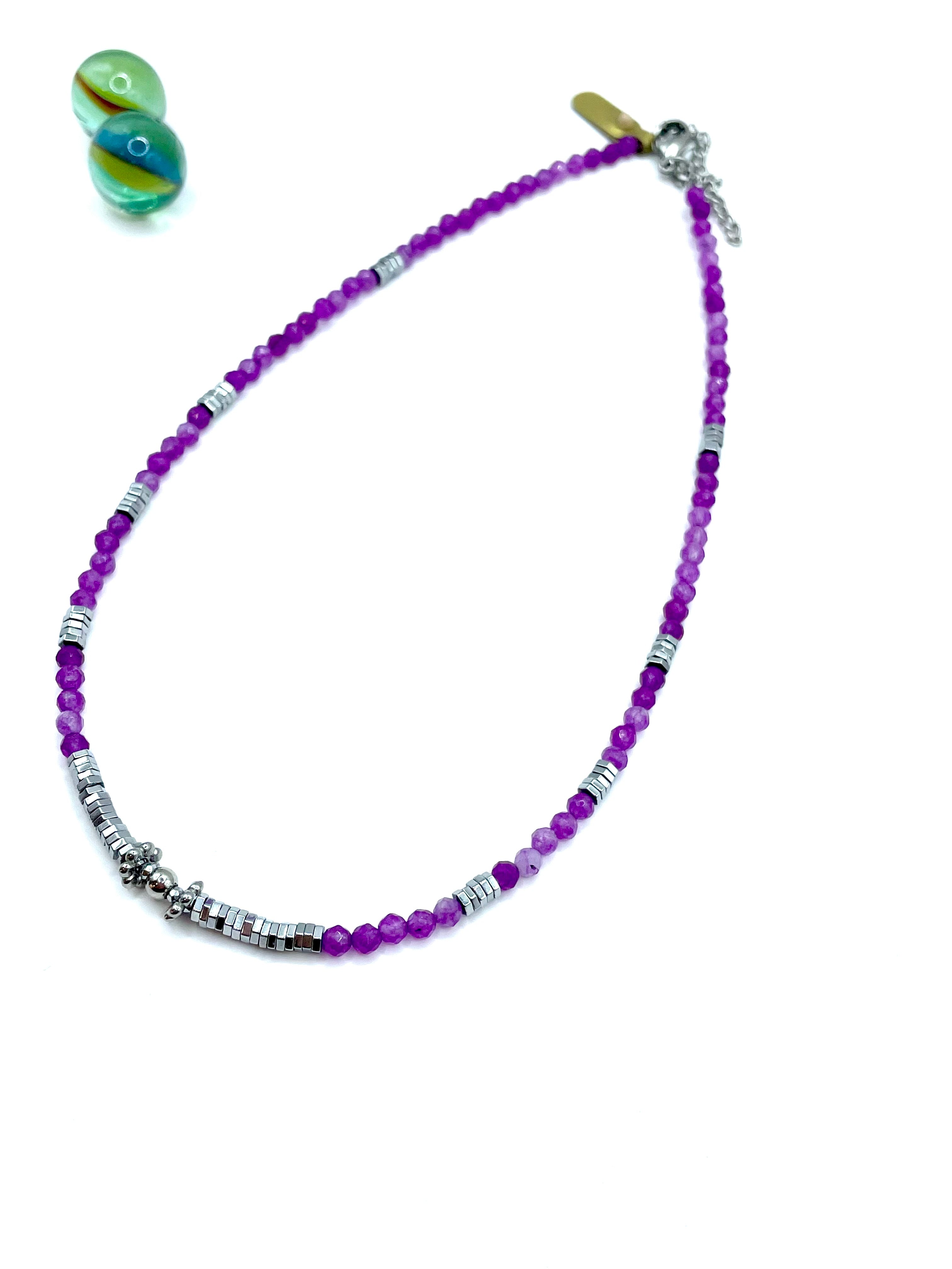 purple agate & hematite necklace