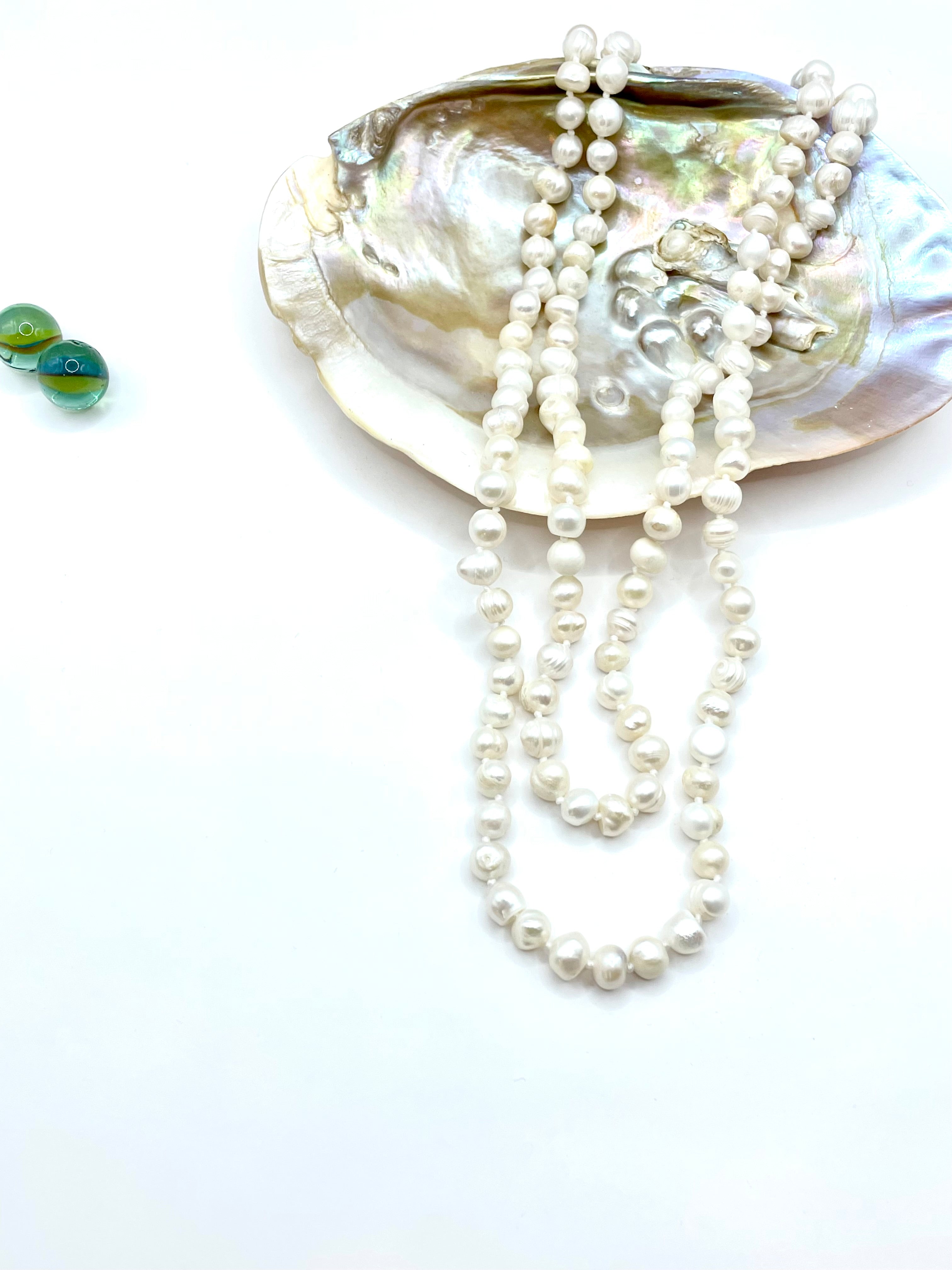 “Opera” length pearl necklace ( white )