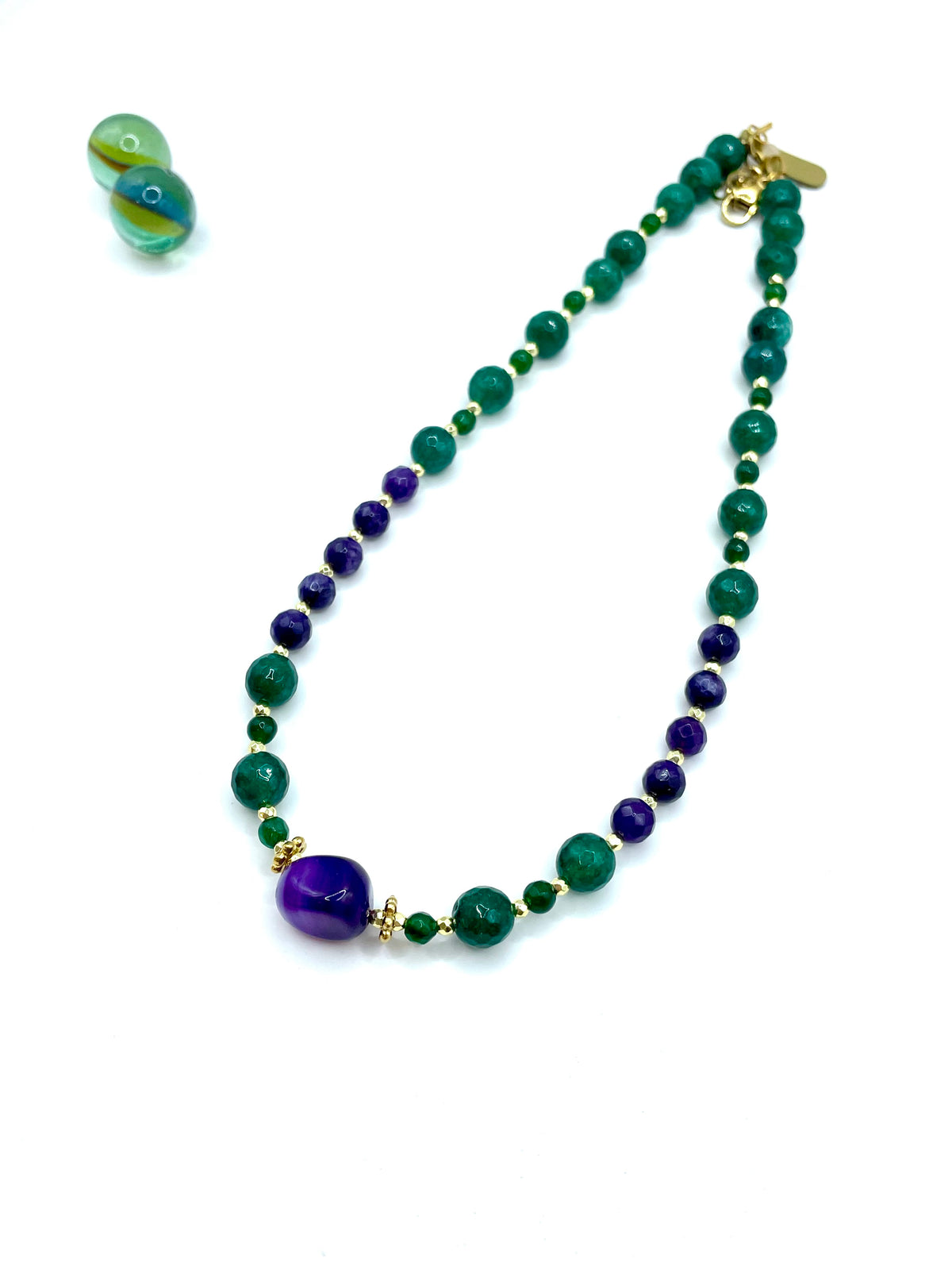 Agate green & jade purple necklace