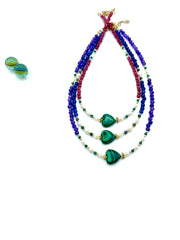 Malachite “HEART” , jade & pearls necklace