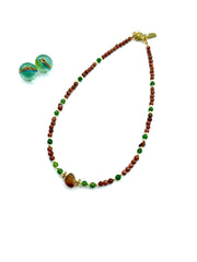 Olive jade, goldstone & carnelian necklace