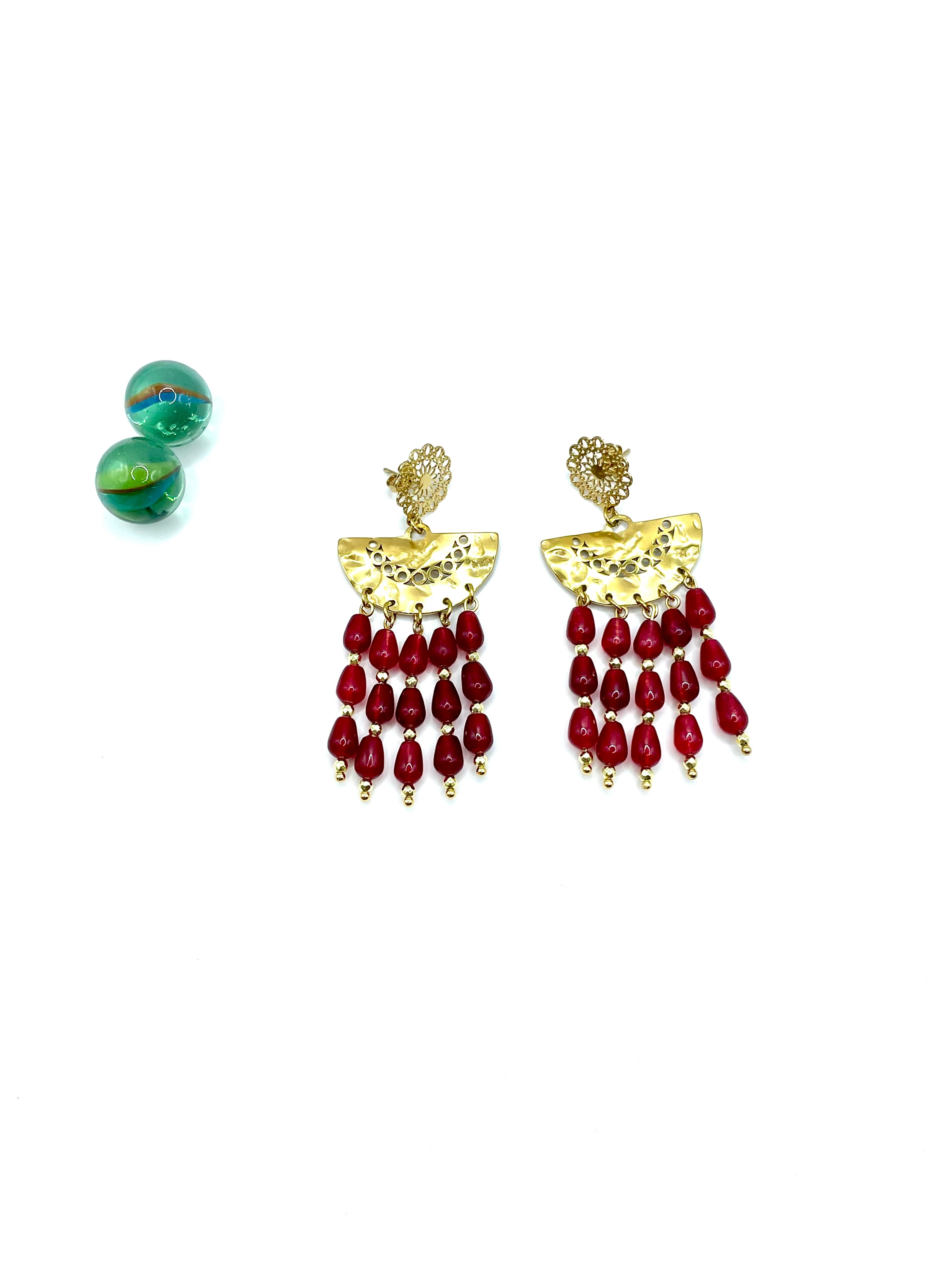 ''Chandelier'' earrings ( wine red  jade )