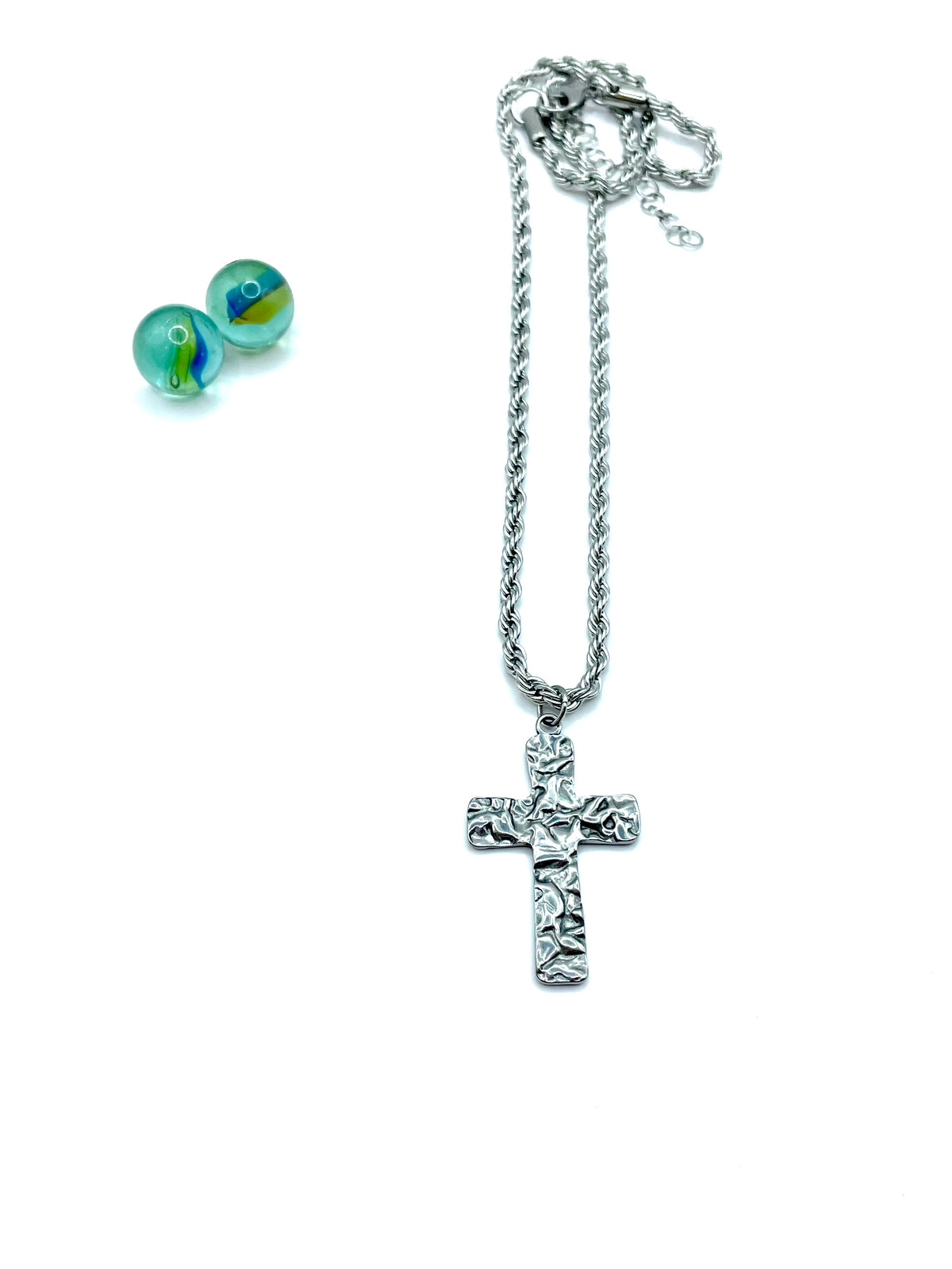 ''BIG HAMMERED CROSS'' UNISEX SILVER STEEL NECKLACE