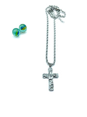 ''BIG HAMMERED CROSS'' UNISEX SILVER STEEL NECKLACE