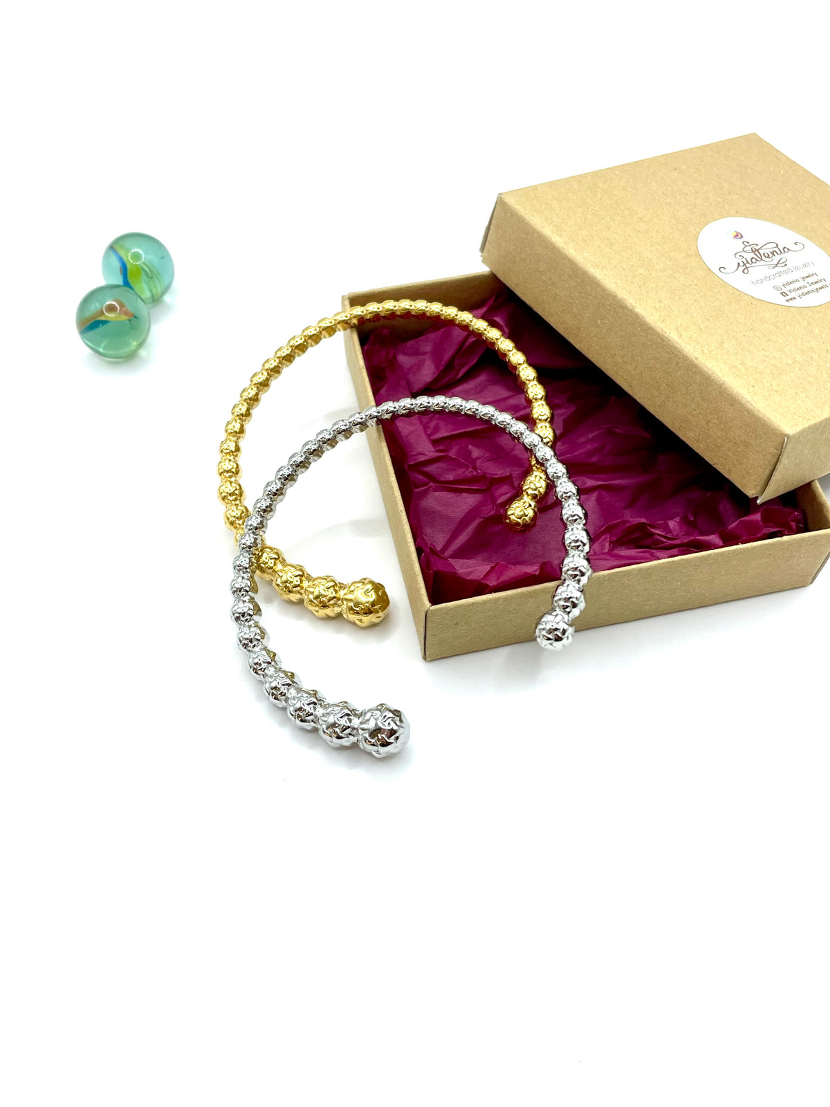 “Hammered bubbles” stainless steel cuff bracelet