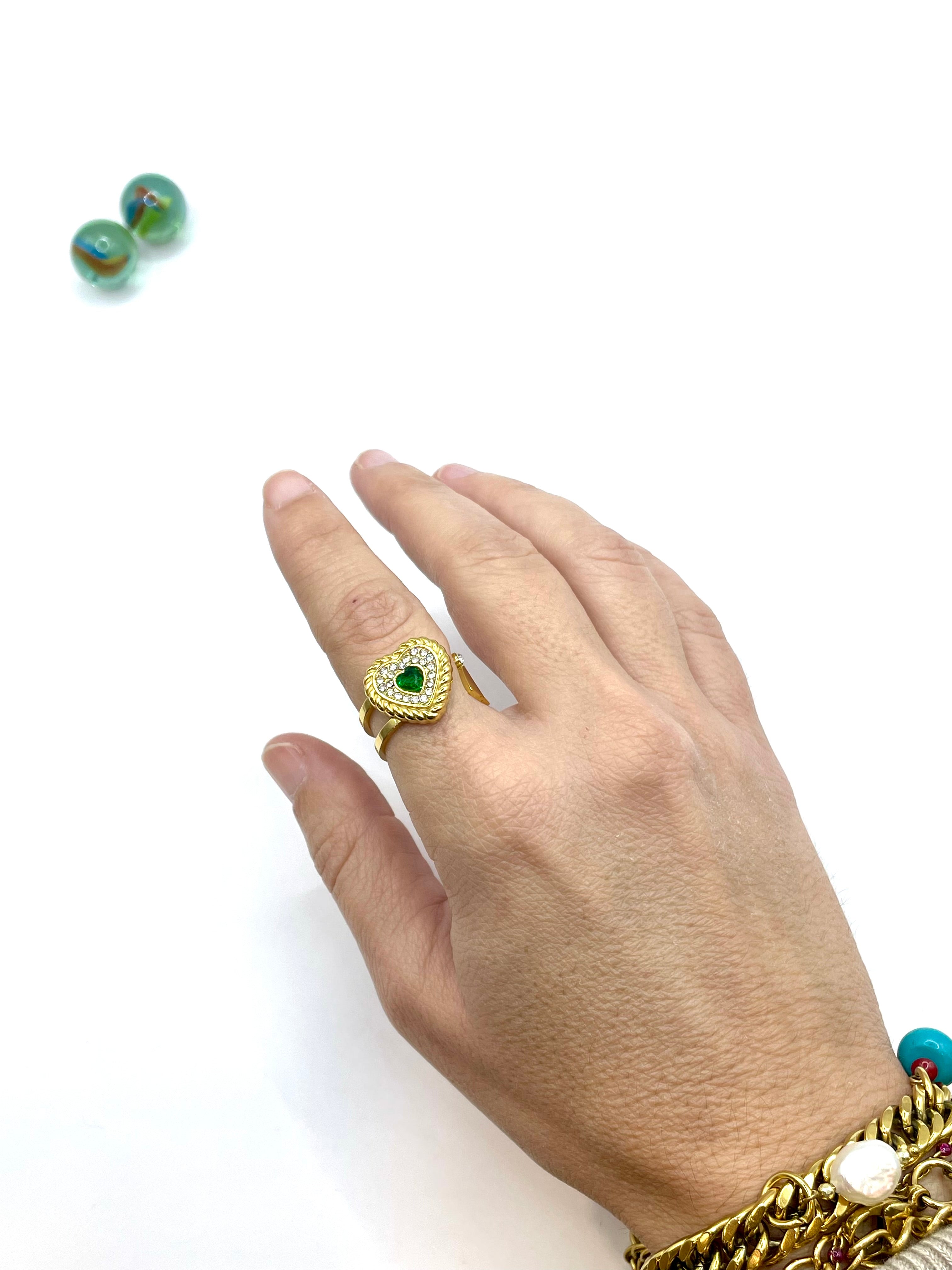 “Emerald Heart” stainless steel ring