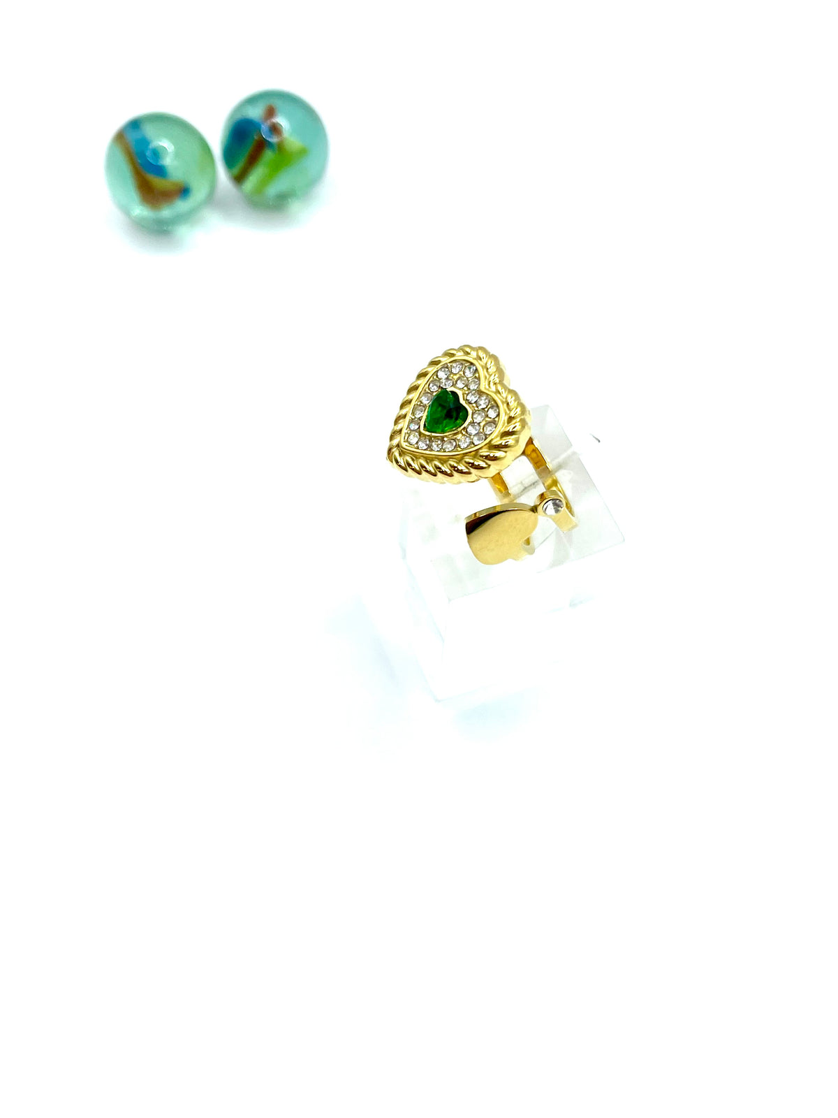 “Emerald Heart” stainless steel ring