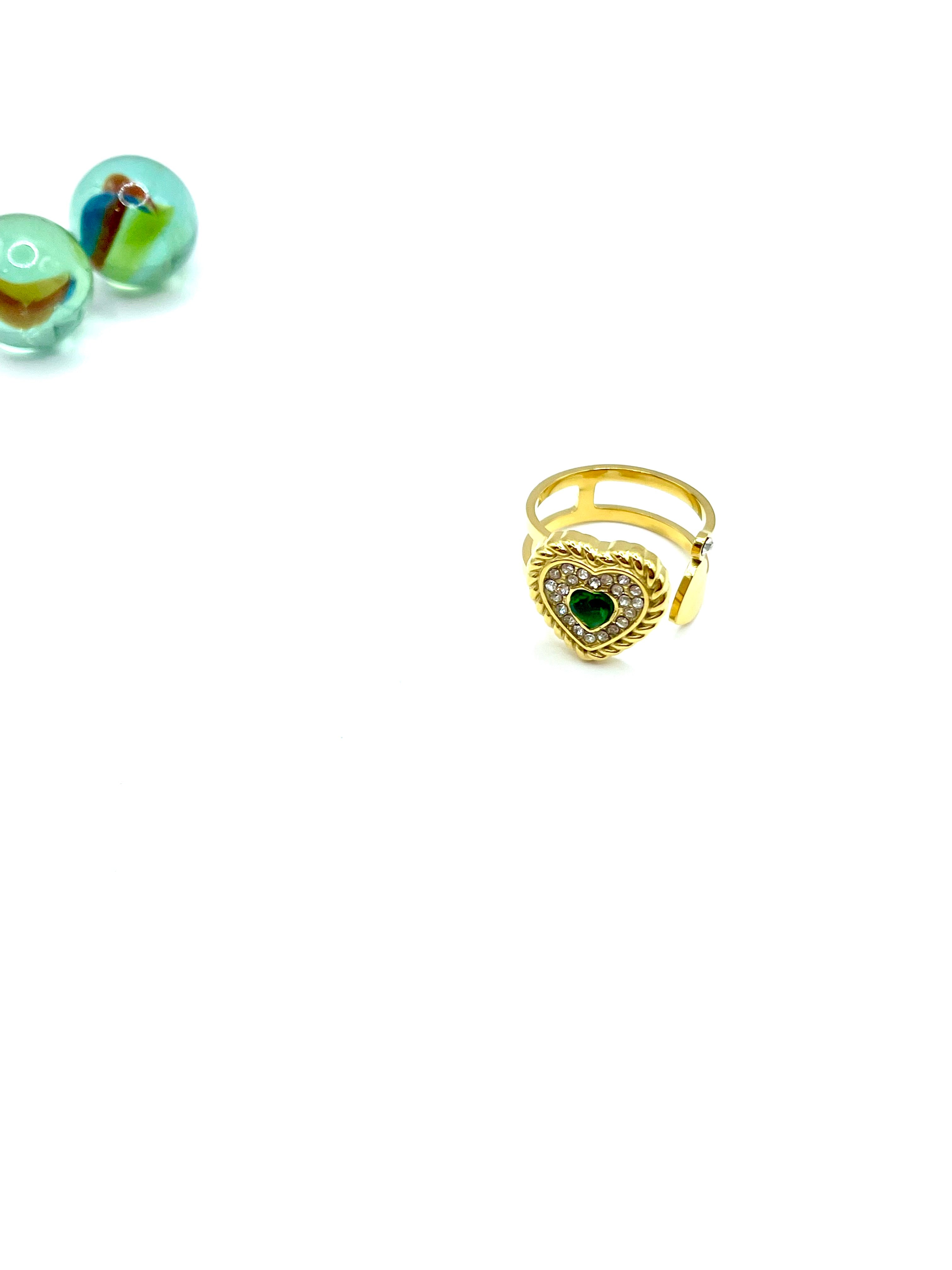 “Emerald Heart” stainless steel ring