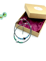 xmas bracelet hematite stars (gun metal) & agate beads