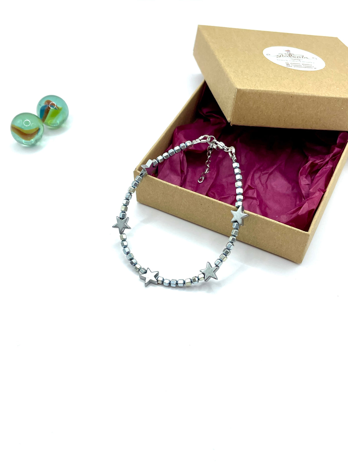 xmas bracelet hematite stars ( mermaid silver )