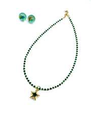 ''LUCKY STAR'' NECKLACE (green agate / gold hematite )
