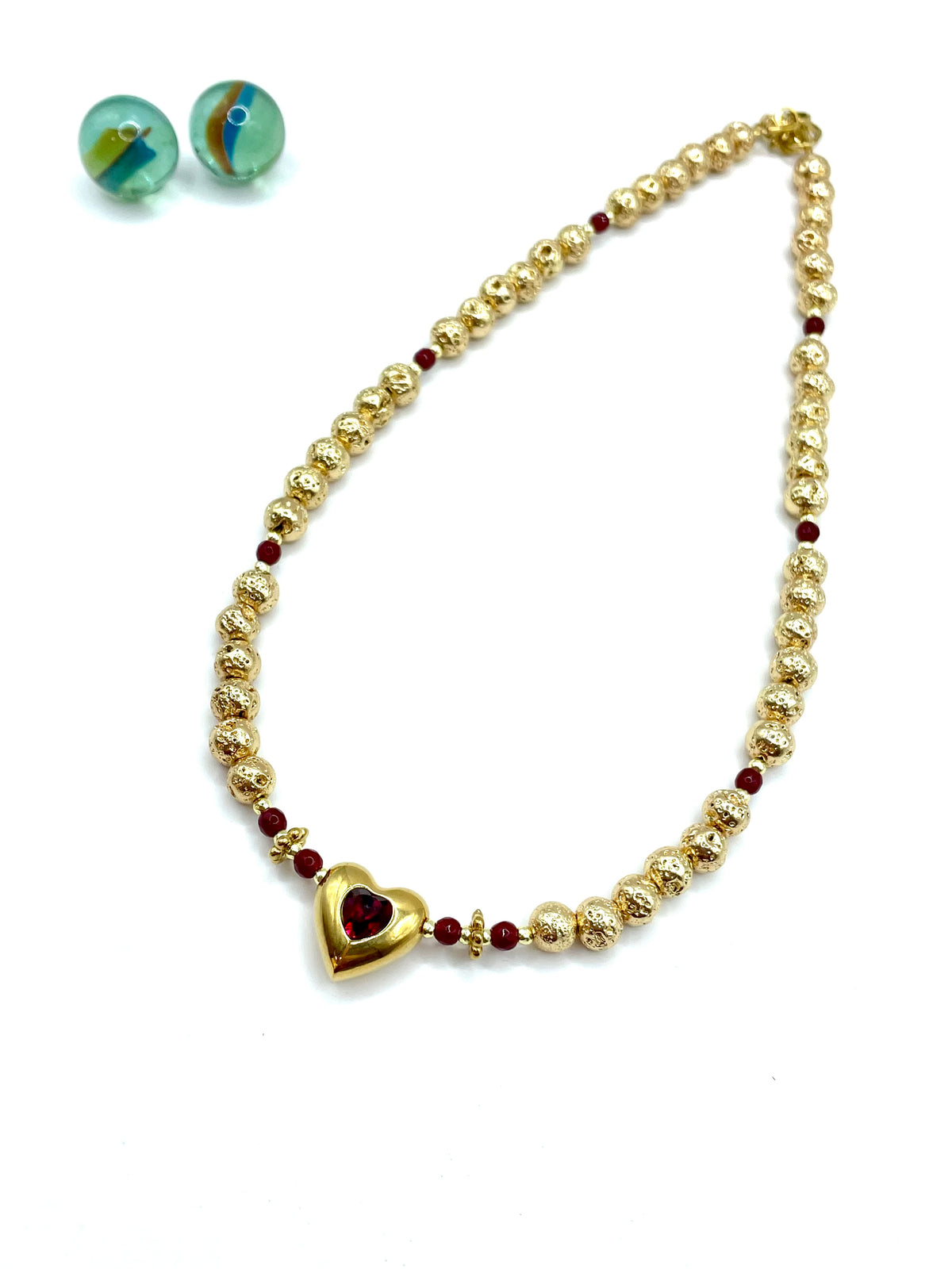 “Red heart” gold plated lava necklace