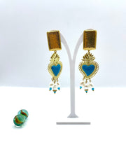 “Turquoise flaming heart” dangle earrings