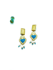 “Turquoise flaming heart” dangle earrings