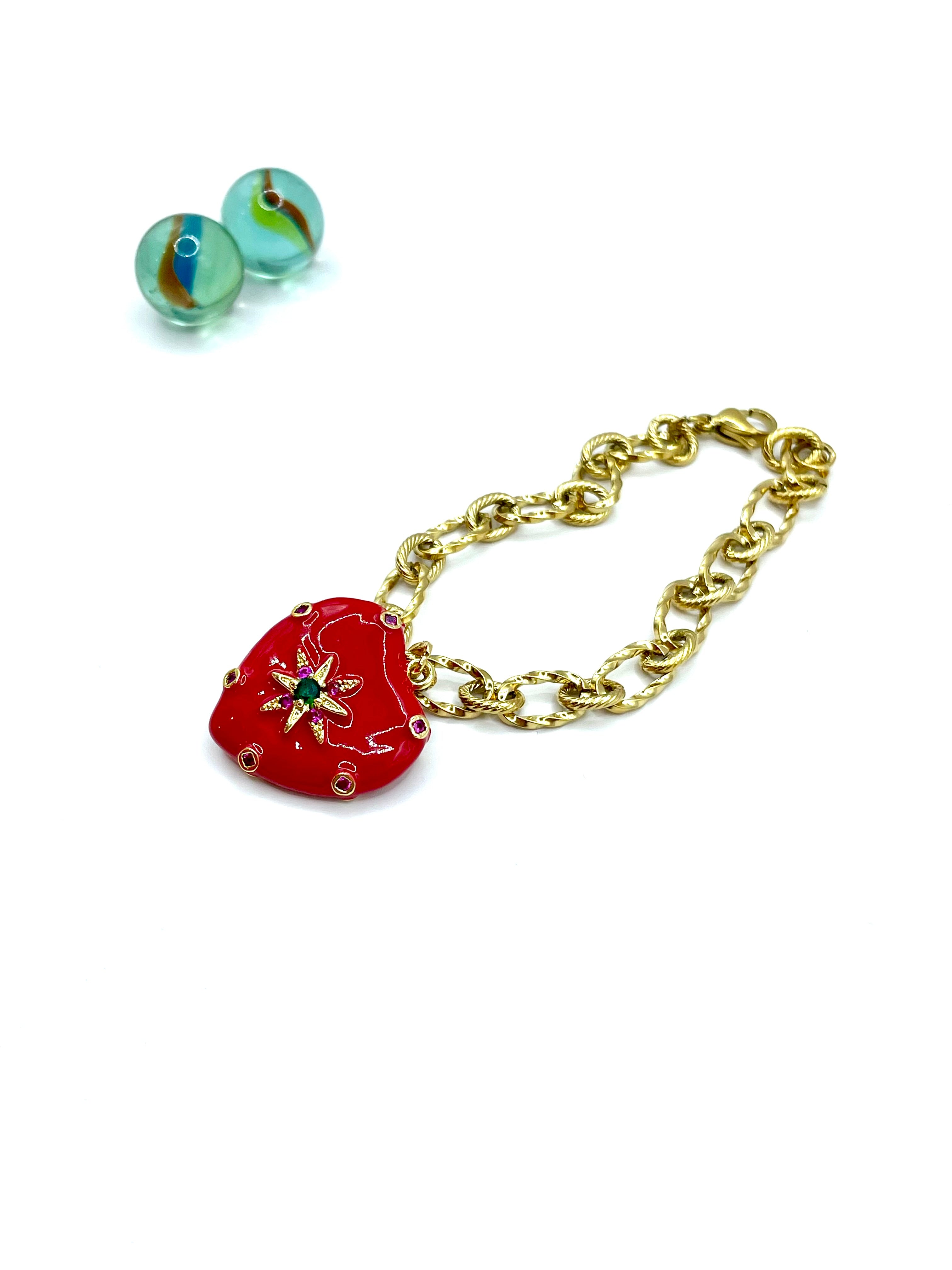 ''ENAMELLED HEART'' charm bracelet (red)