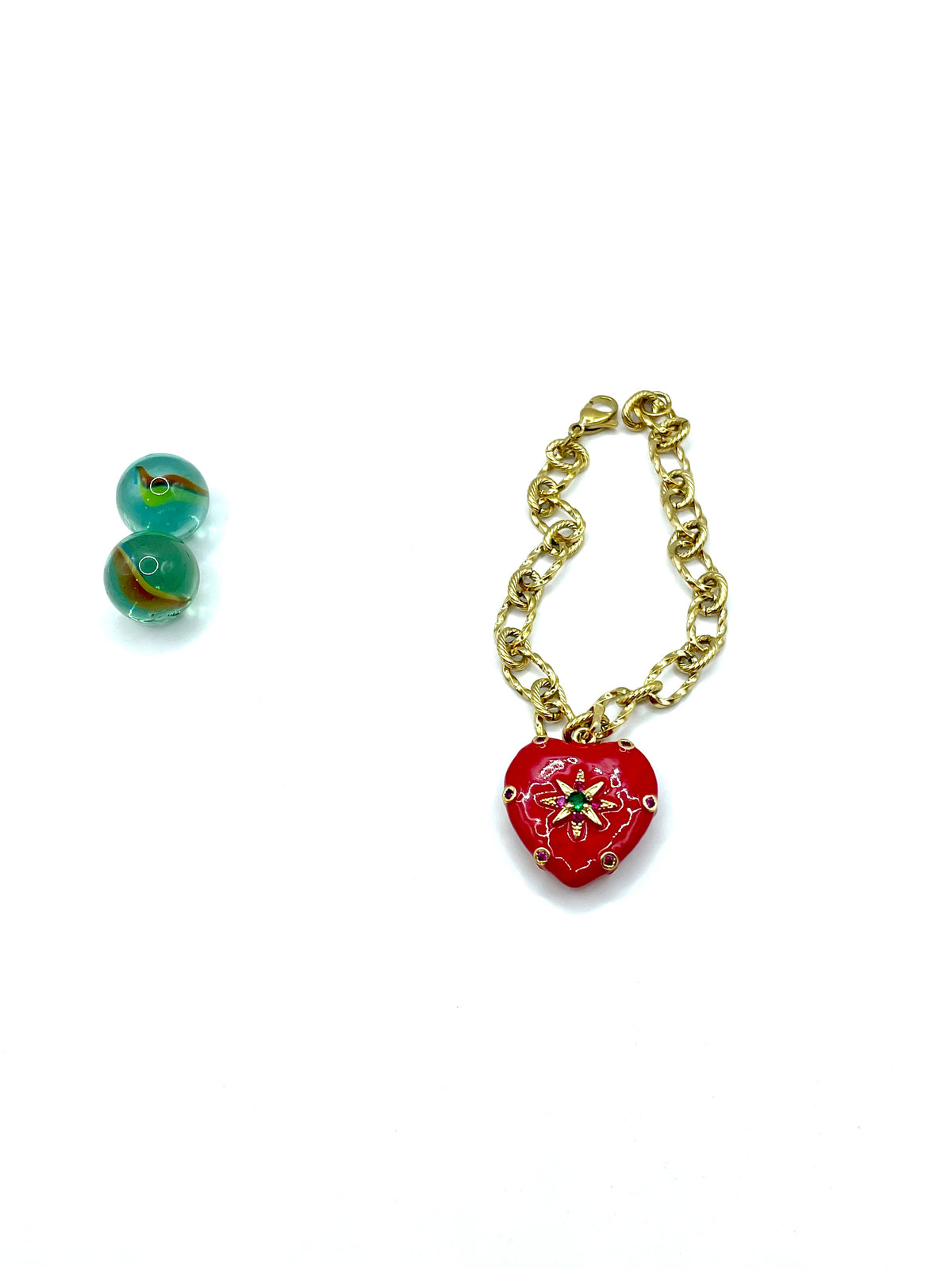 ''ENAMELLED HEART'' charm bracelet (red)