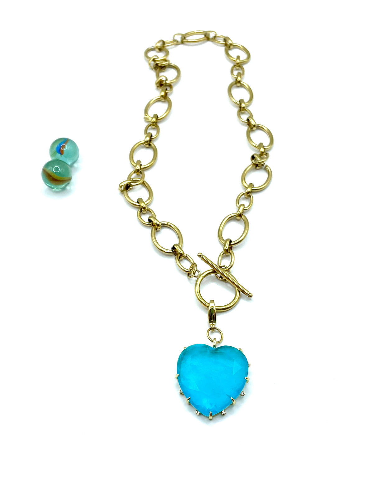 ''AQUA'' QUARTZ HEART STEEL CHAIN NECKLACE (ocean blue)
