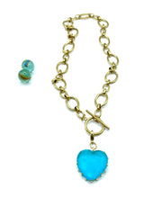 ''AQUA'' QUARTZ HEART STEEL CHAIN NECKLACE (ocean blue)