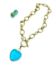 ''AQUA'' QUARTZ HEART STEEL CHAIN NECKLACE (ocean blue)
