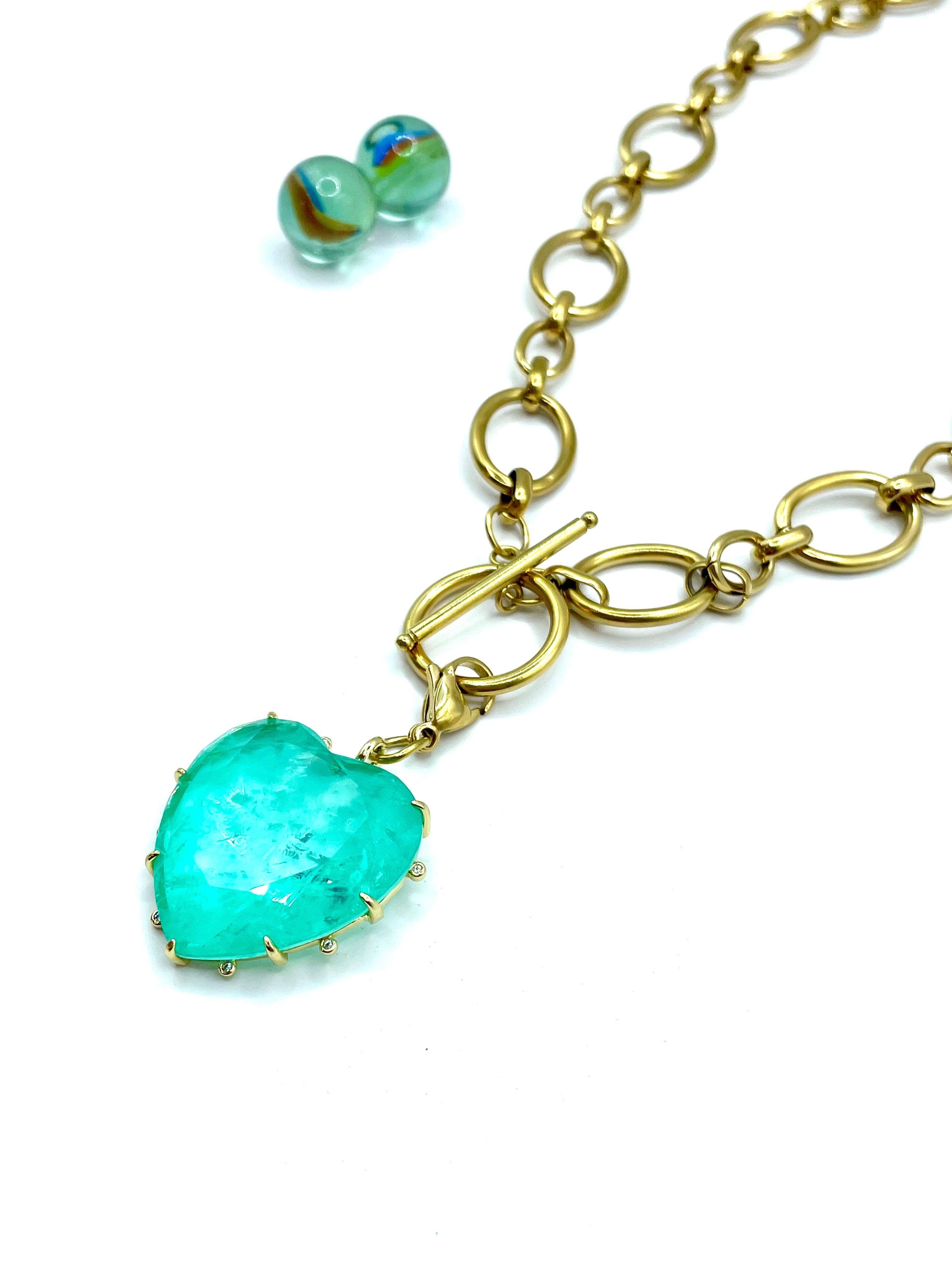 ''AQUA'' QUARTZ HEART STEEL CHAIN NECKLACE (ocean green)