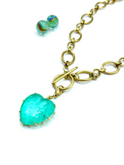 ''AQUA'' QUARTZ HEART STEEL CHAIN NECKLACE (ocean green)