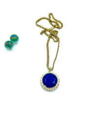 ''MAGIQUE'' QUARTZ PENDANT STEEL CHAIN NECKLACE (night sky blue)