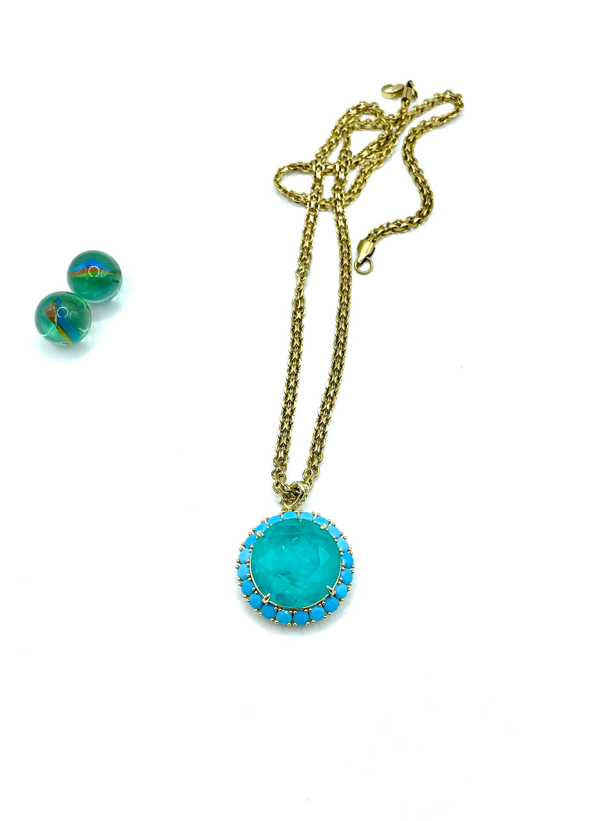 ''MAGIQUE'' QUARTZ PENDANT STEEL CHAIN NECKLACE (ocean green)