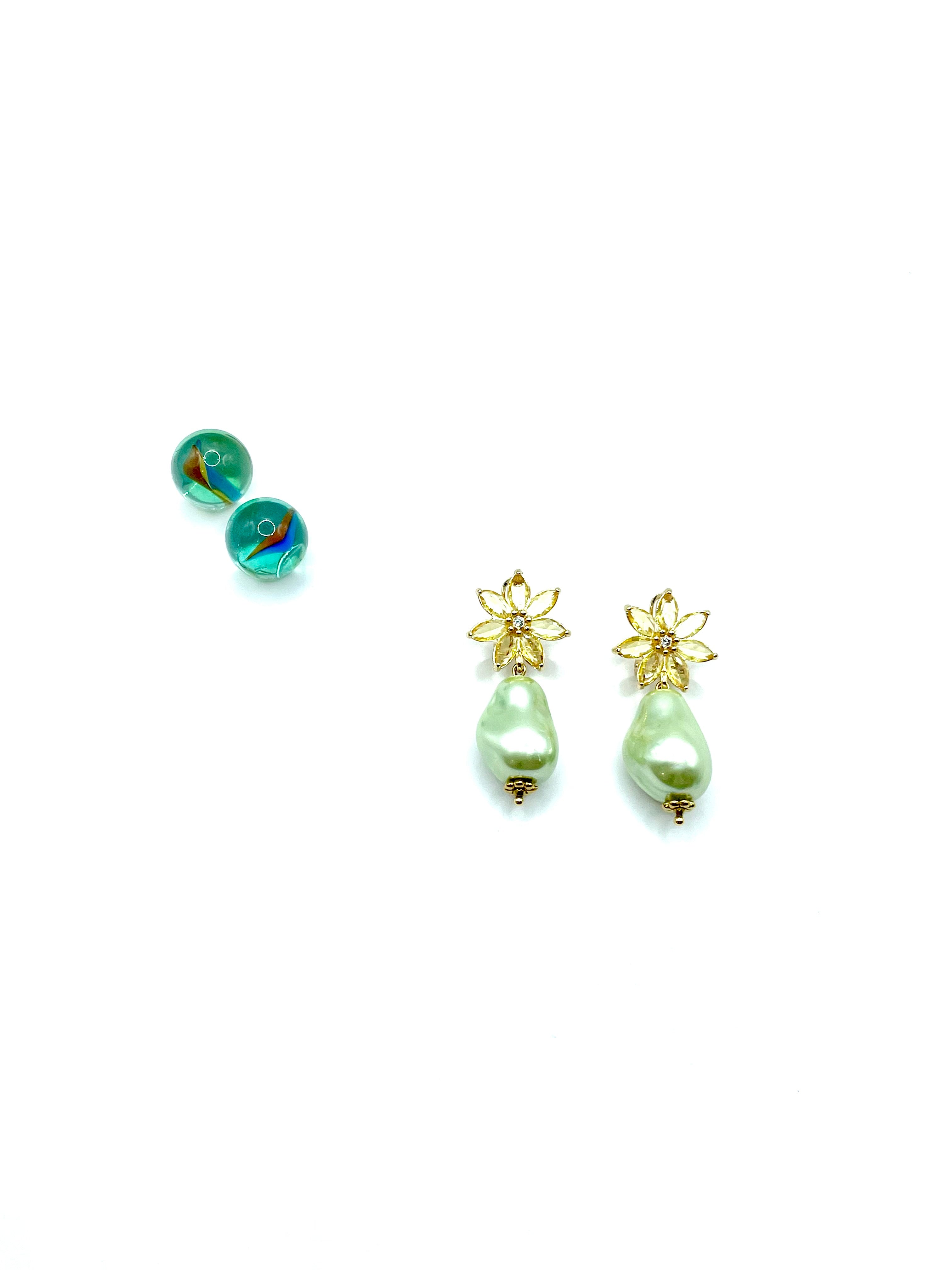 ''ROSALIA'' DANGLE EARRINGS (yellow / pistachio )