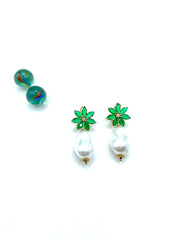''ROSALIA'' DANGLE EARRINGS ( green / white )