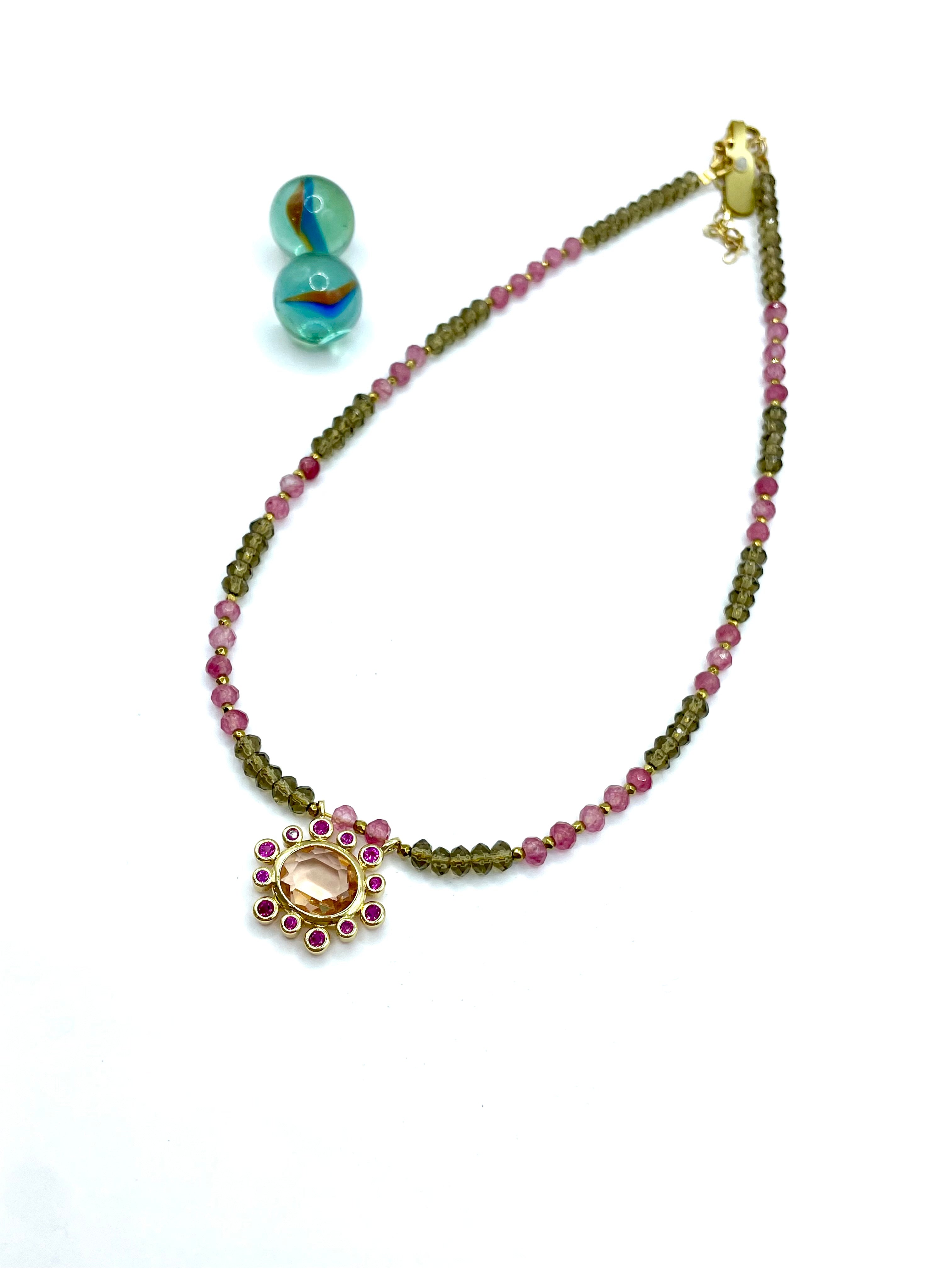 “Crystallina” gemstone necklace ( pink )