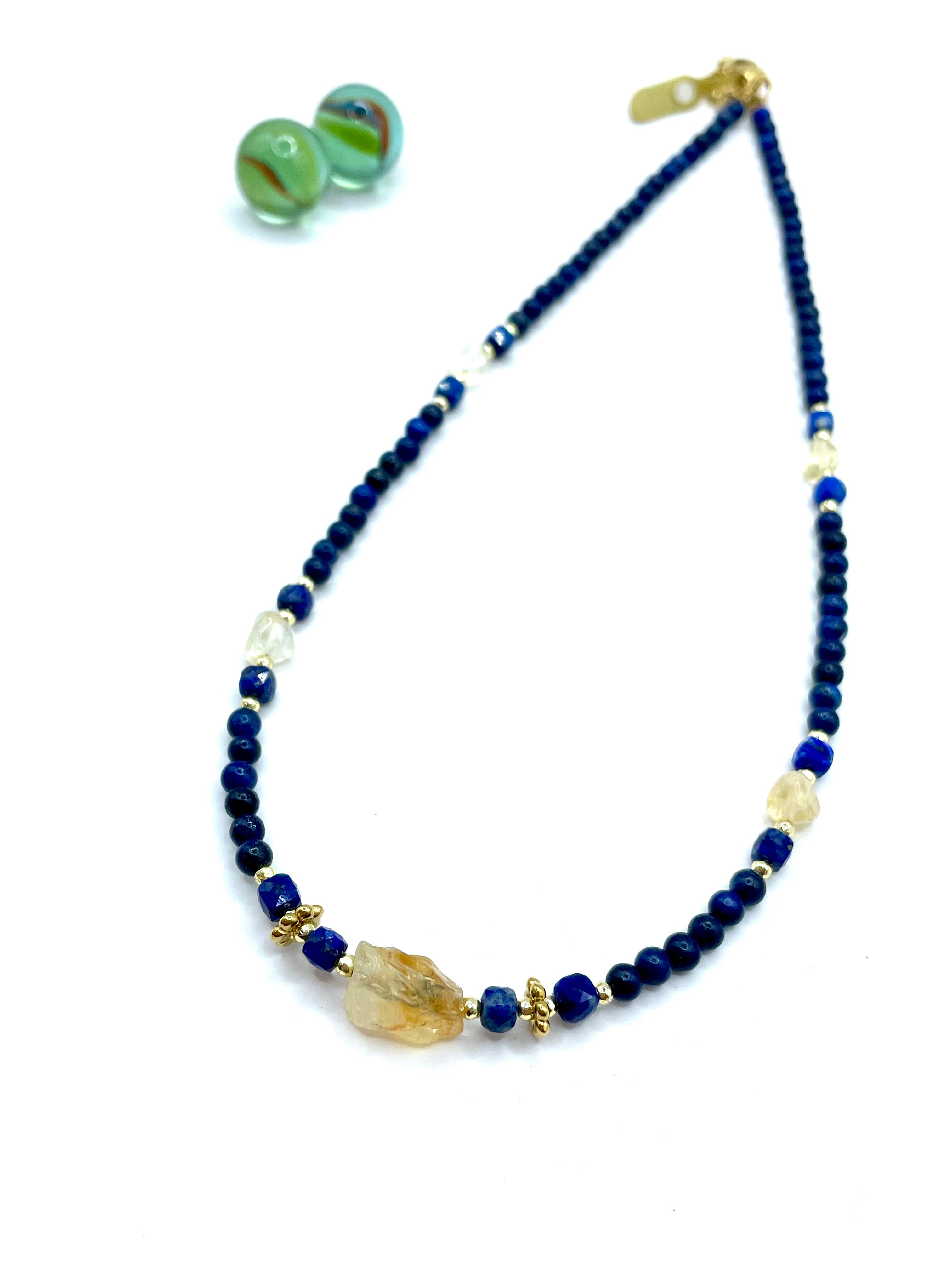Lapis lazuli / rough citrine gemstone necklace