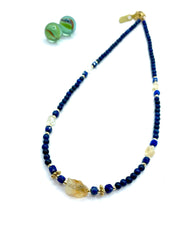 Lapis lazuli / rough citrine gemstone necklace