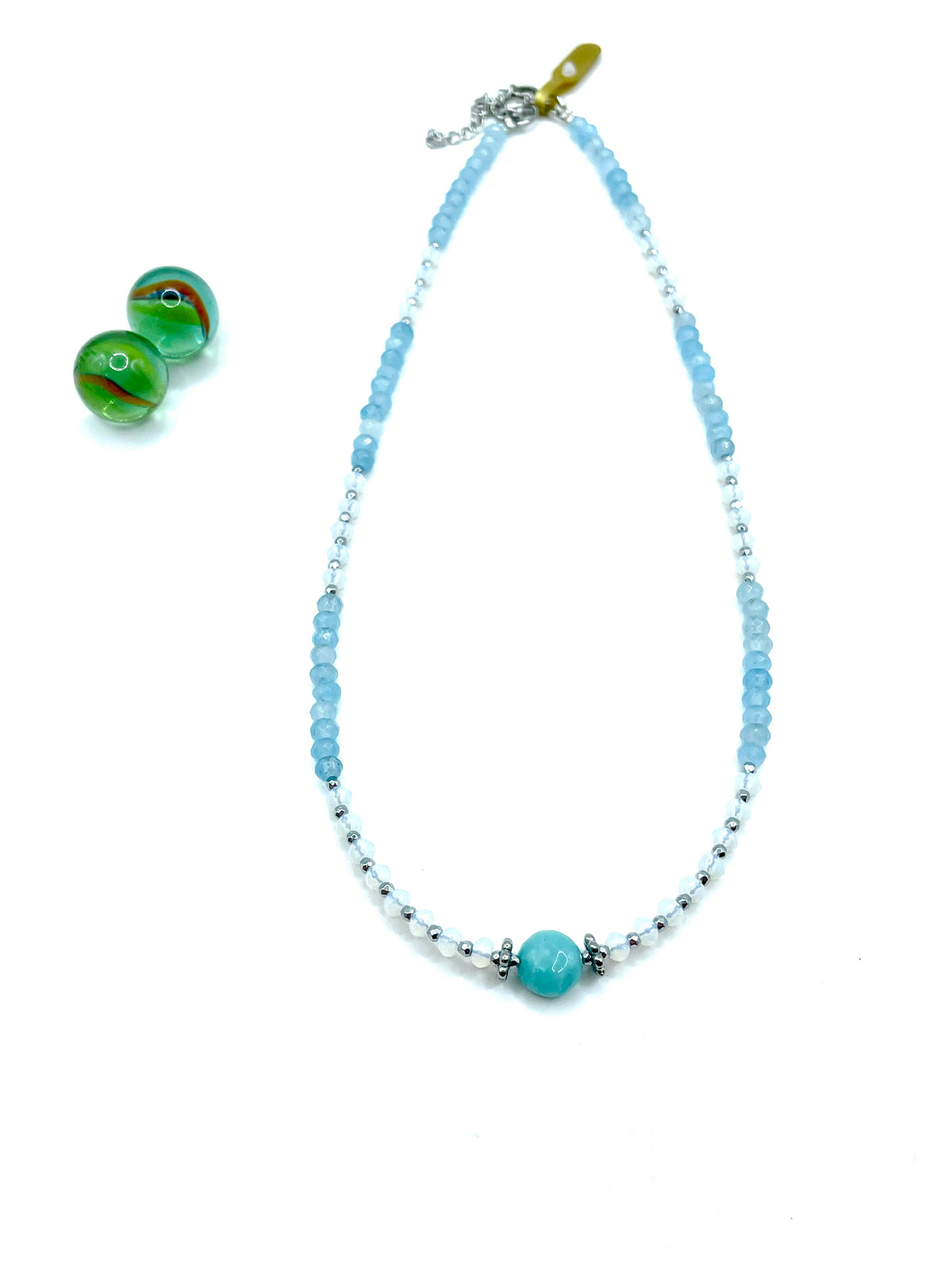 Baby blue agate/moonstone/jade gemstone necklace