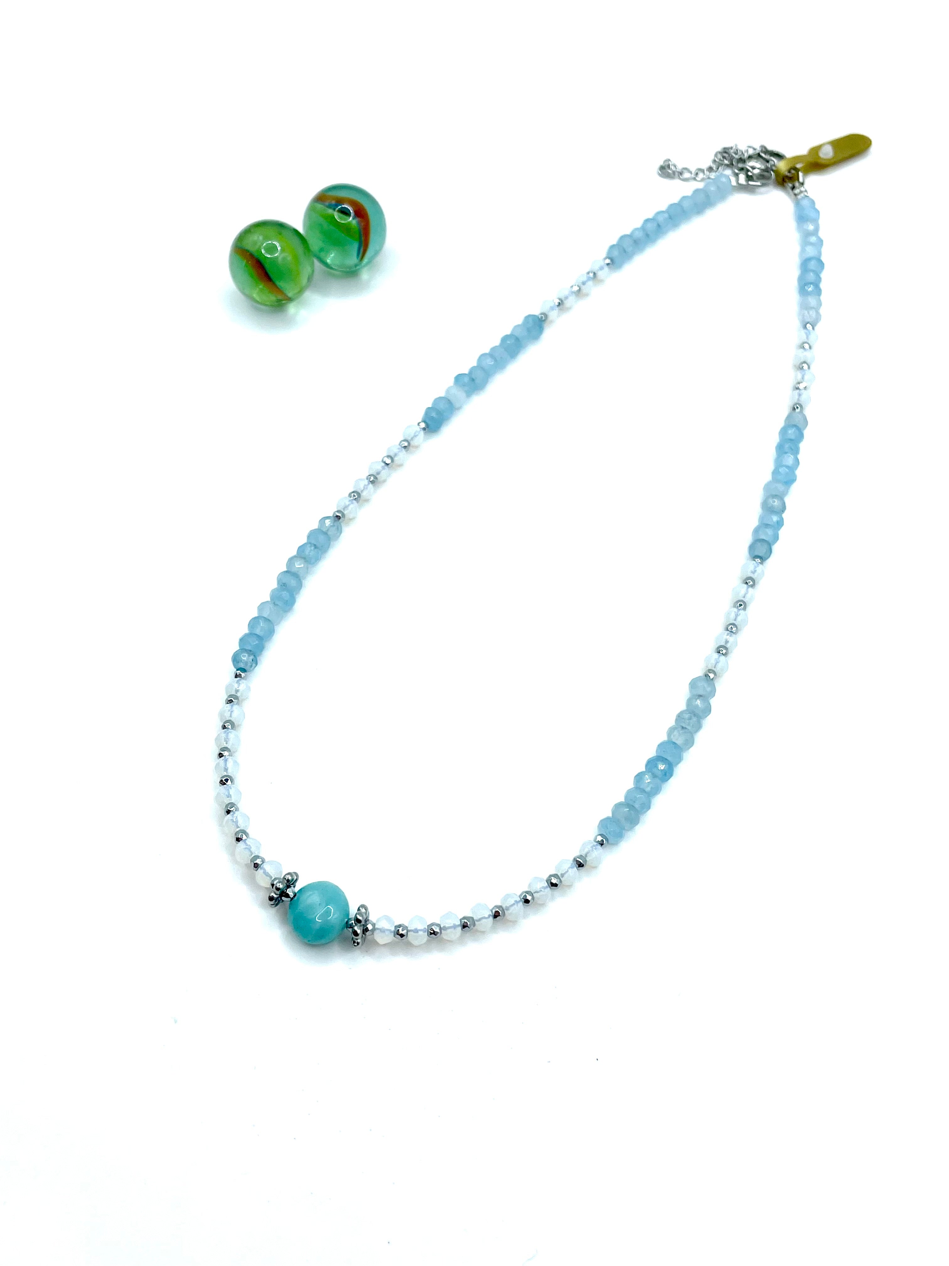 Baby blue agate/moonstone/jade gemstone necklace