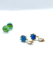 Cat’s eye & natural pearls earrings ( blue)